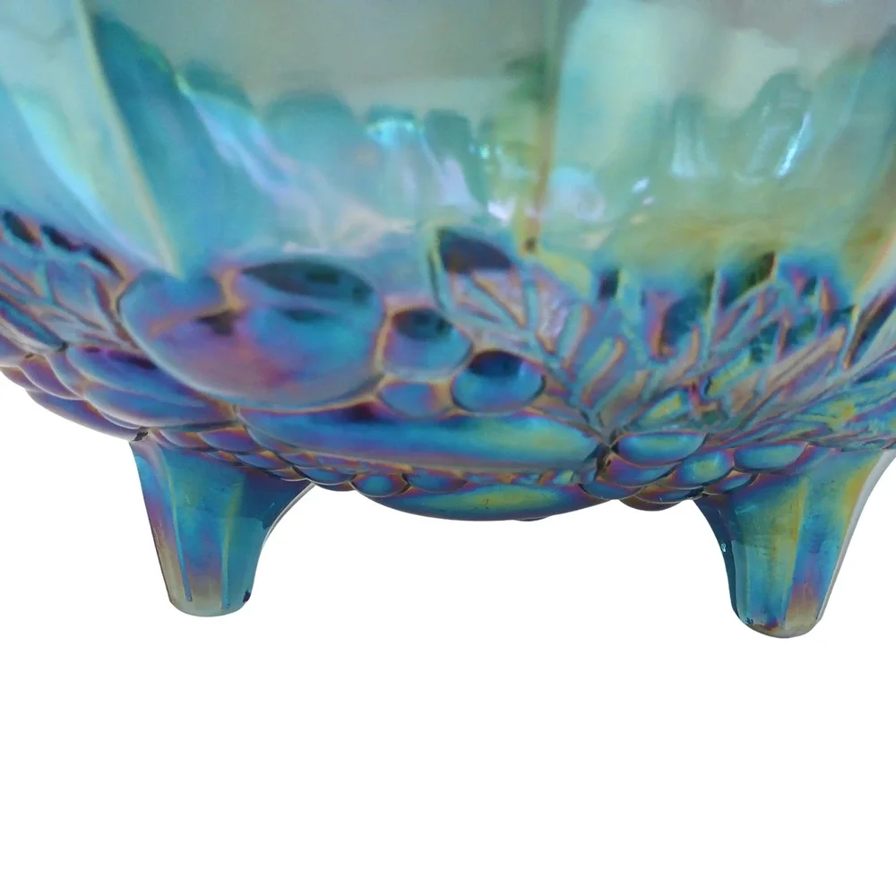 Vintage Iridescent Carnival Glass Bowl Gold Rim Decorative Footed Fruit Bowl